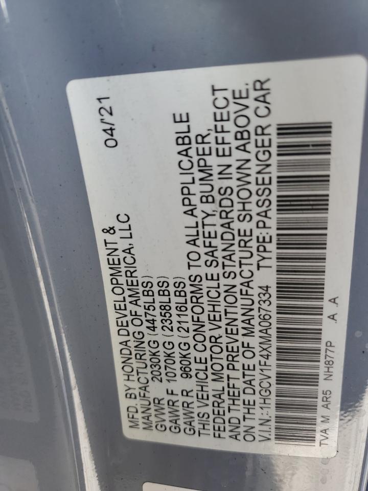 2021 Honda Accord Sport Se VIN: 1HGCV1F4XMA067334 Lot: 61738755