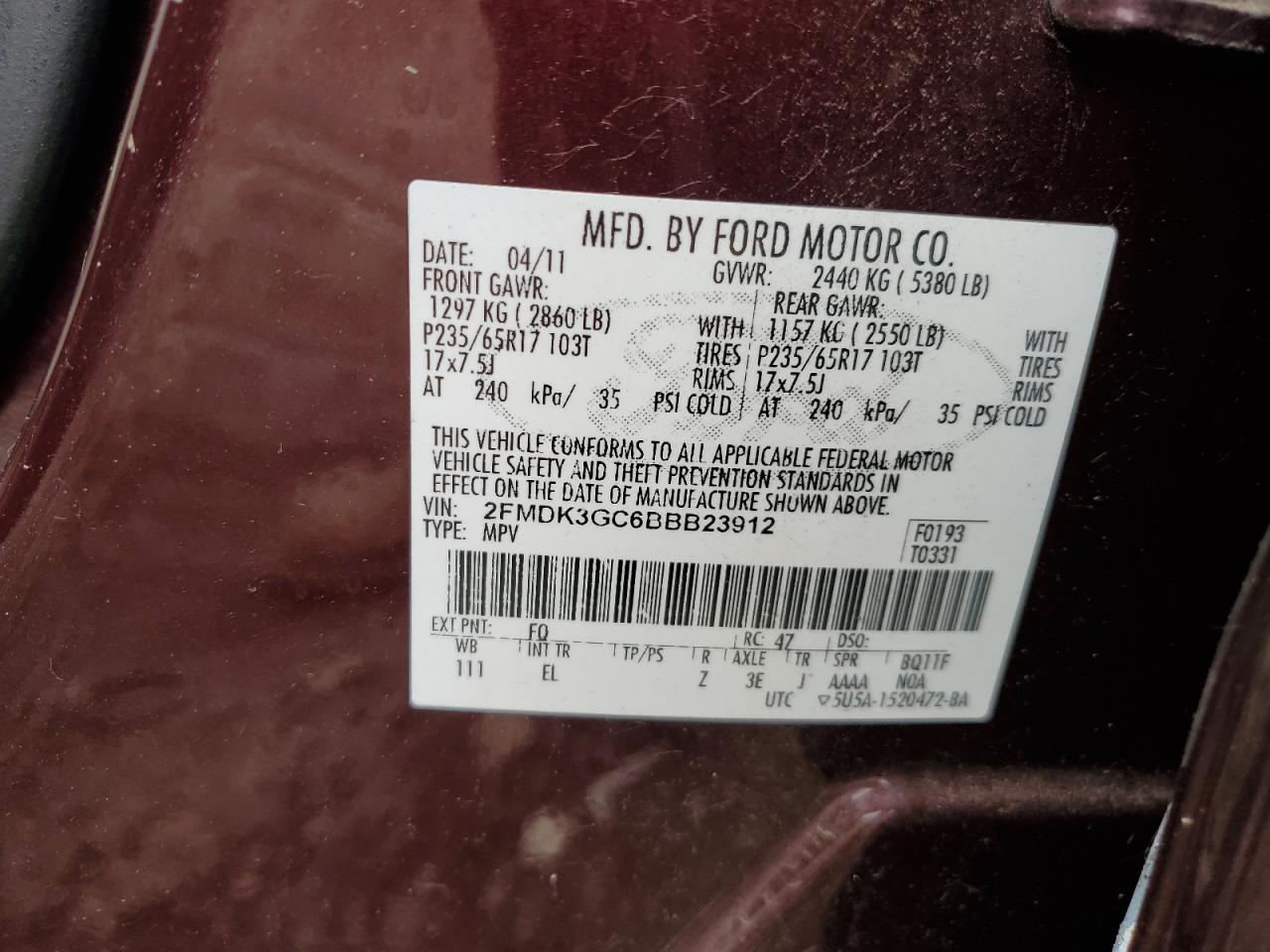 2011 Ford Edge Se VIN: 2FMDK3GC6BBB23912 Lot: 59845955