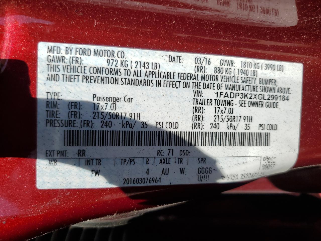 2016 Ford Focus Se VIN: 1FADP3K2XGL299184 Lot: 61964715