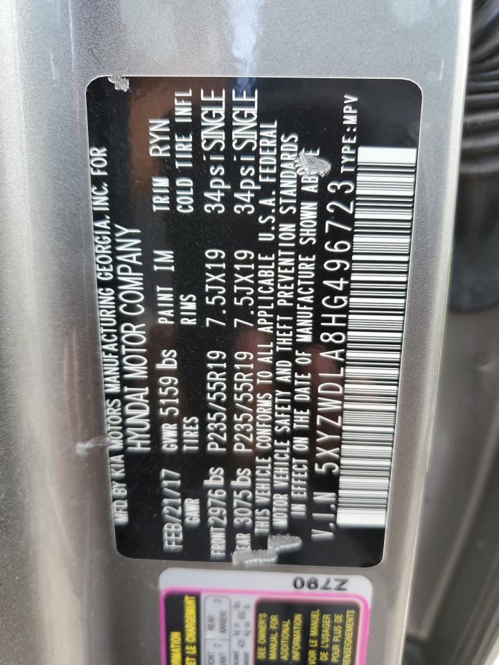 2017 Hyundai Santa Fe Sport VIN: 5XYZWDLA8HG496723 Lot: 60259005