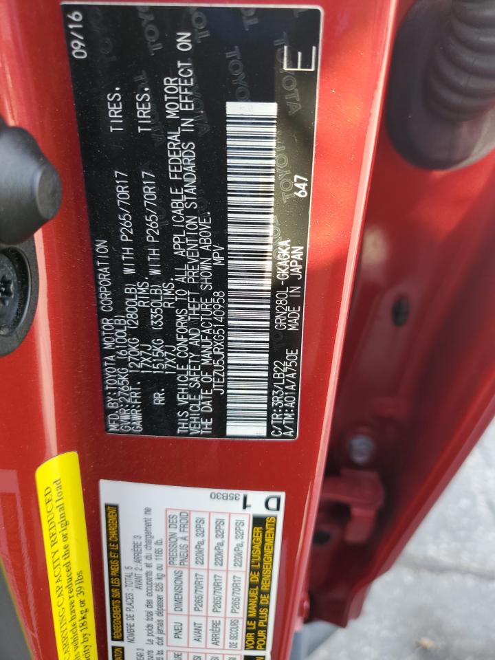 2016 Toyota 4Runner Sr5 VIN: JTEZU5JRXG5140958 Lot: 60661655