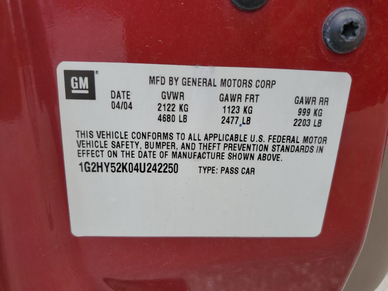 2004 Pontiac Bonneville Sle VIN: 1G2HY52K04U242250 Lot: 62566915