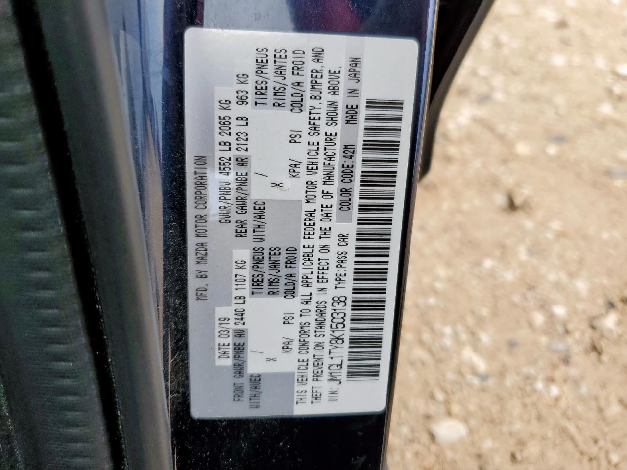 2019 Mazda 6 Grand Touring VIN: JM1GL1TY8K1503138 Lot: 60540275