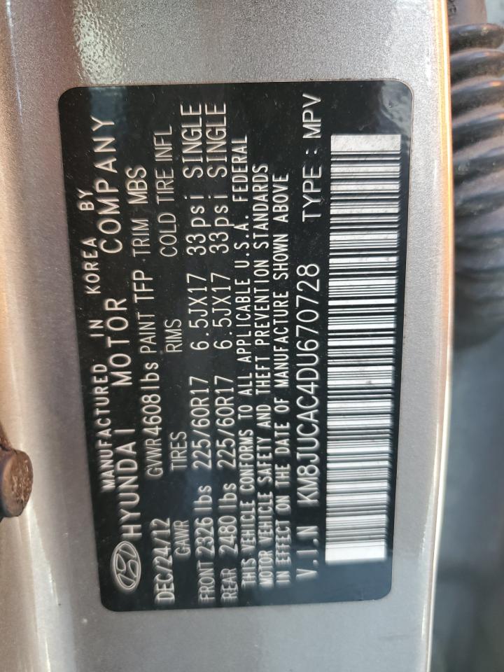 2013 Hyundai Tucson Gls VIN: KM8JUCAC4DU670728 Lot: 62812945