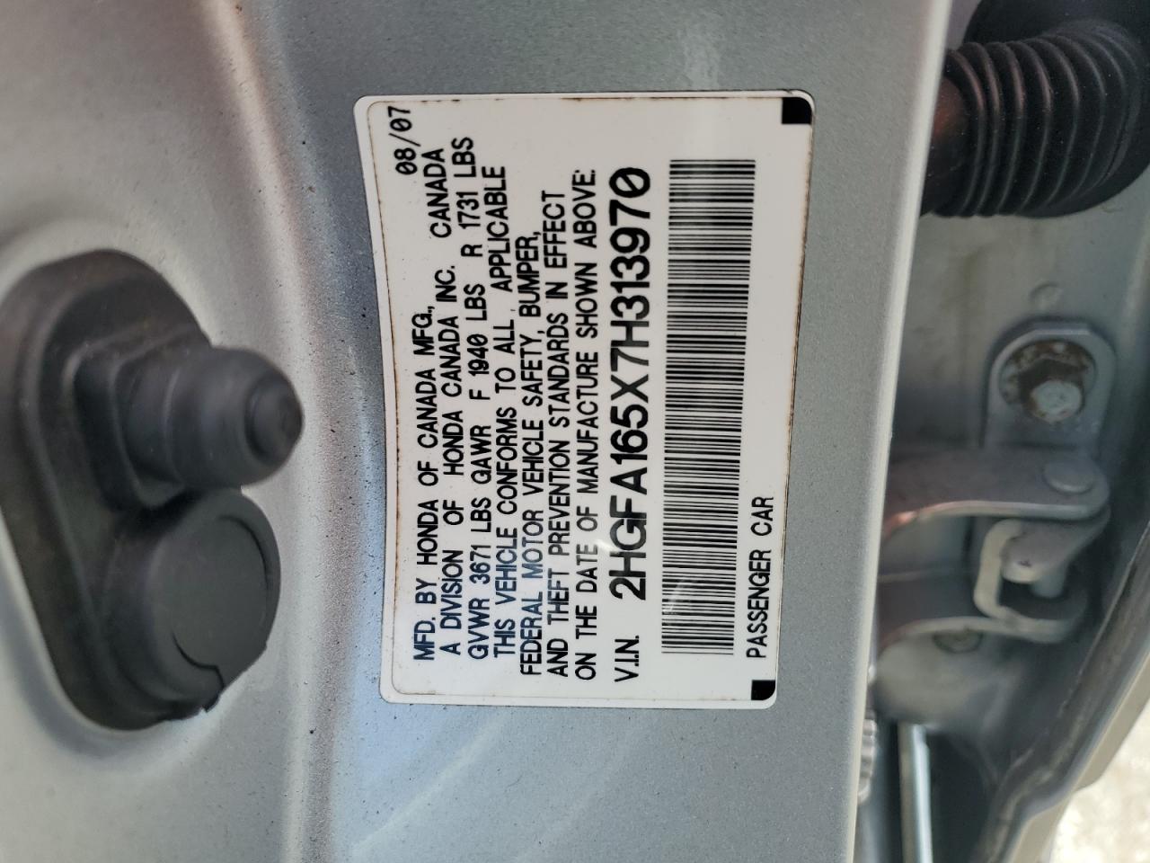 HONDA CIVIC 2007 VIN 2HGFA165X7H313970 фото 12