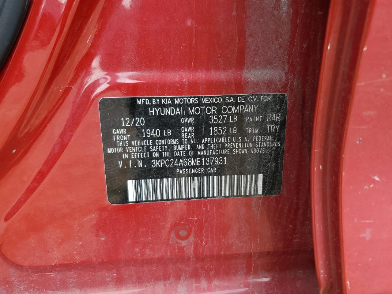 2021 Hyundai Accent Se VIN: 3KPC24A68ME137931 Lot: 60666975