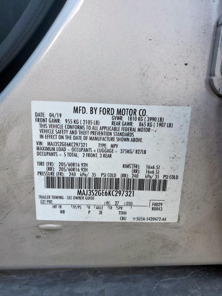 2019 Ford Ecosport Se VIN: MAJ3S2GE6KC297321 Lot: 62649395