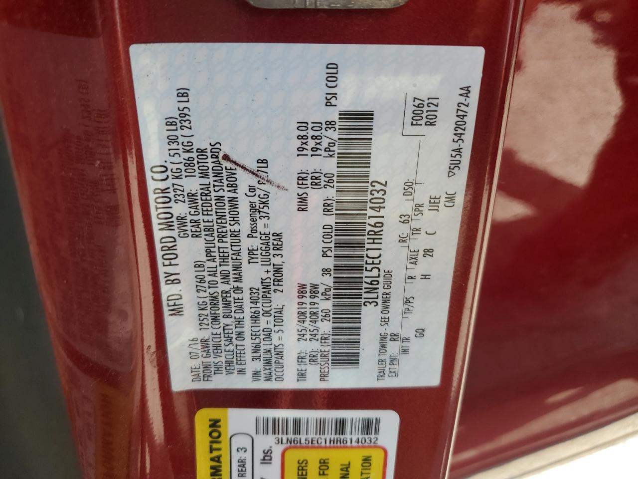 2017 Lincoln Mkz Reserve VIN: 3LN6L5EC1HR614032 Lot: 61980805