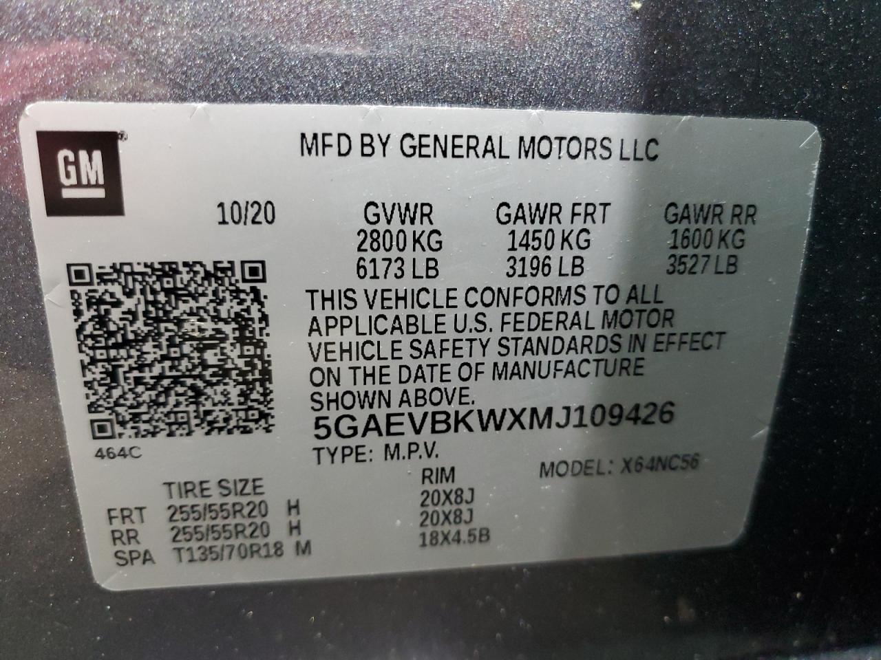 2021 Buick Enclave Premium VIN: 5GAEVBKWXMJ109426 Lot: 60145075