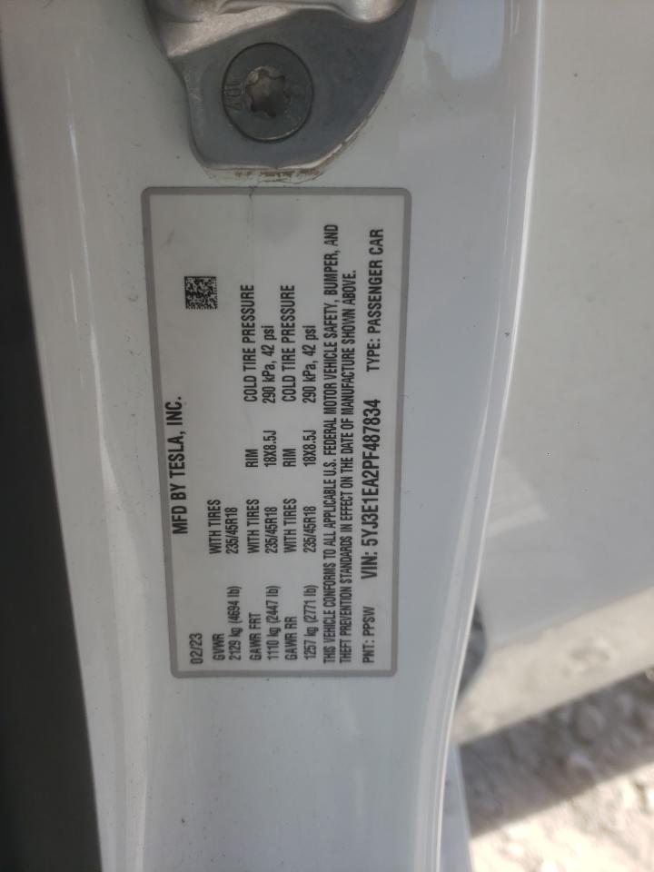 2023 Tesla Model 3 VIN: 5YJ3E1EA2PF487834 Lot: 60817185