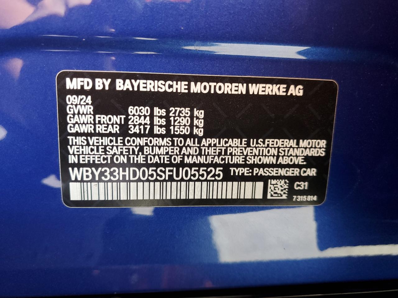 2025 BMW I4 M50 VIN: WBY33HD05SFU05525 Lot: 58995775