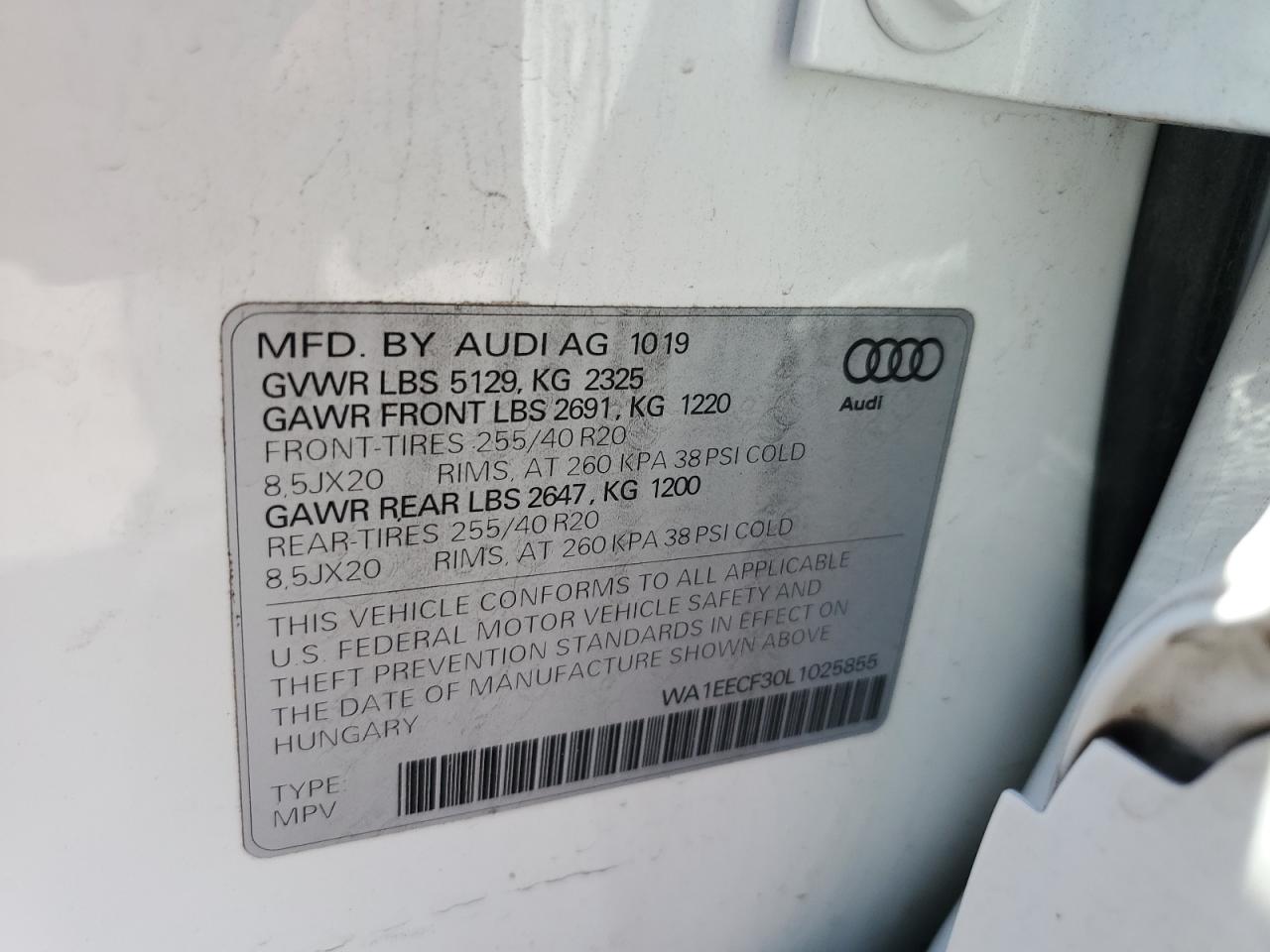2020 Audi Q3 Premium Plus S-Line VIN: WA1EECF30L1025855 Lot: 61649065