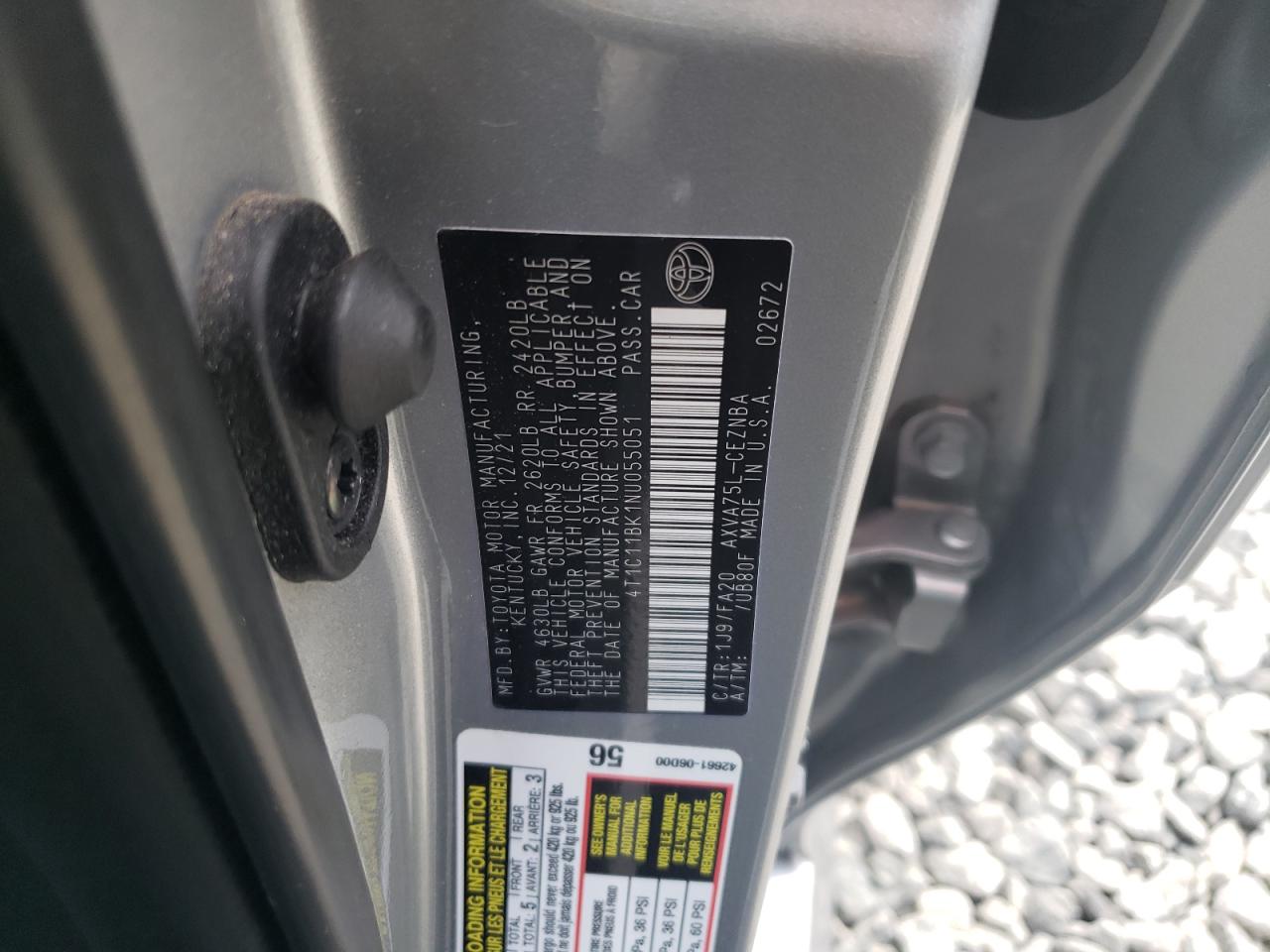 2022 Toyota Camry Le VIN: 4T1C11BK1NU055051 Lot: 61981405