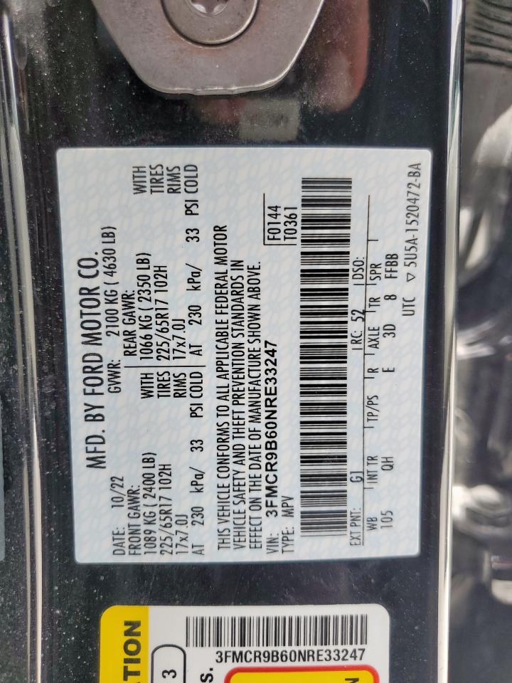 2022 Ford Bronco Sport Big Bend VIN: 3FMCR9B60NRE33247 Lot: 62012465