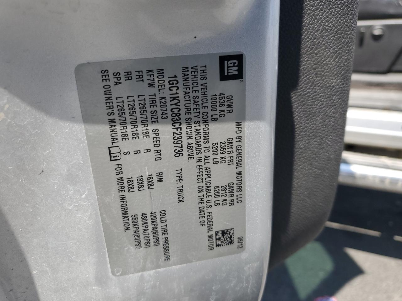 CHEVROLET ALL Models 2012 VIN 1GC1KYC83CF239736 photo 12