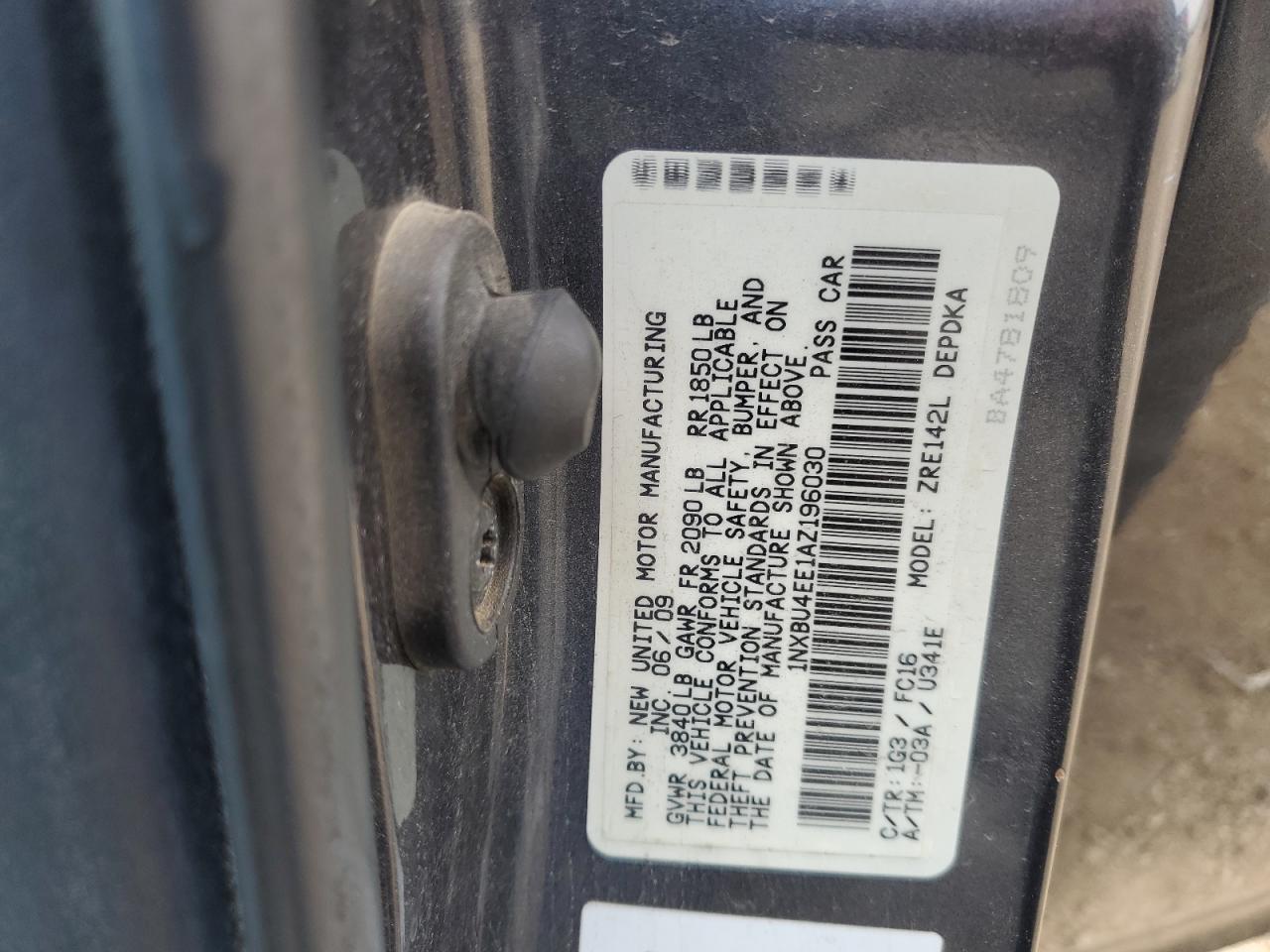 2010 Toyota Corolla Base VIN: 1NXBU4EE1AZ196030 Lot: 60121325