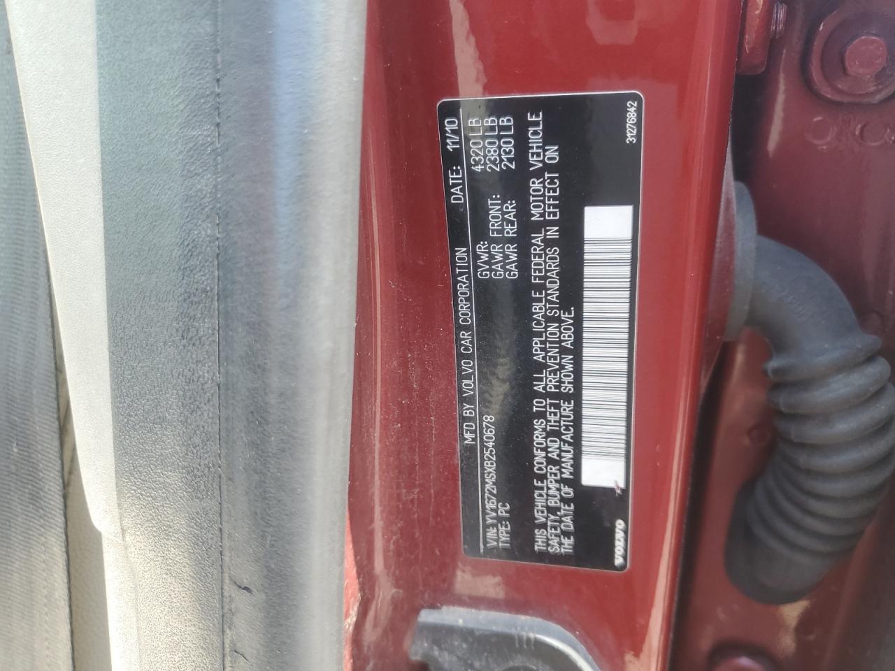 2011 Volvo S40 T5 VIN: YV1672MSXB2540678 Lot: 62291565