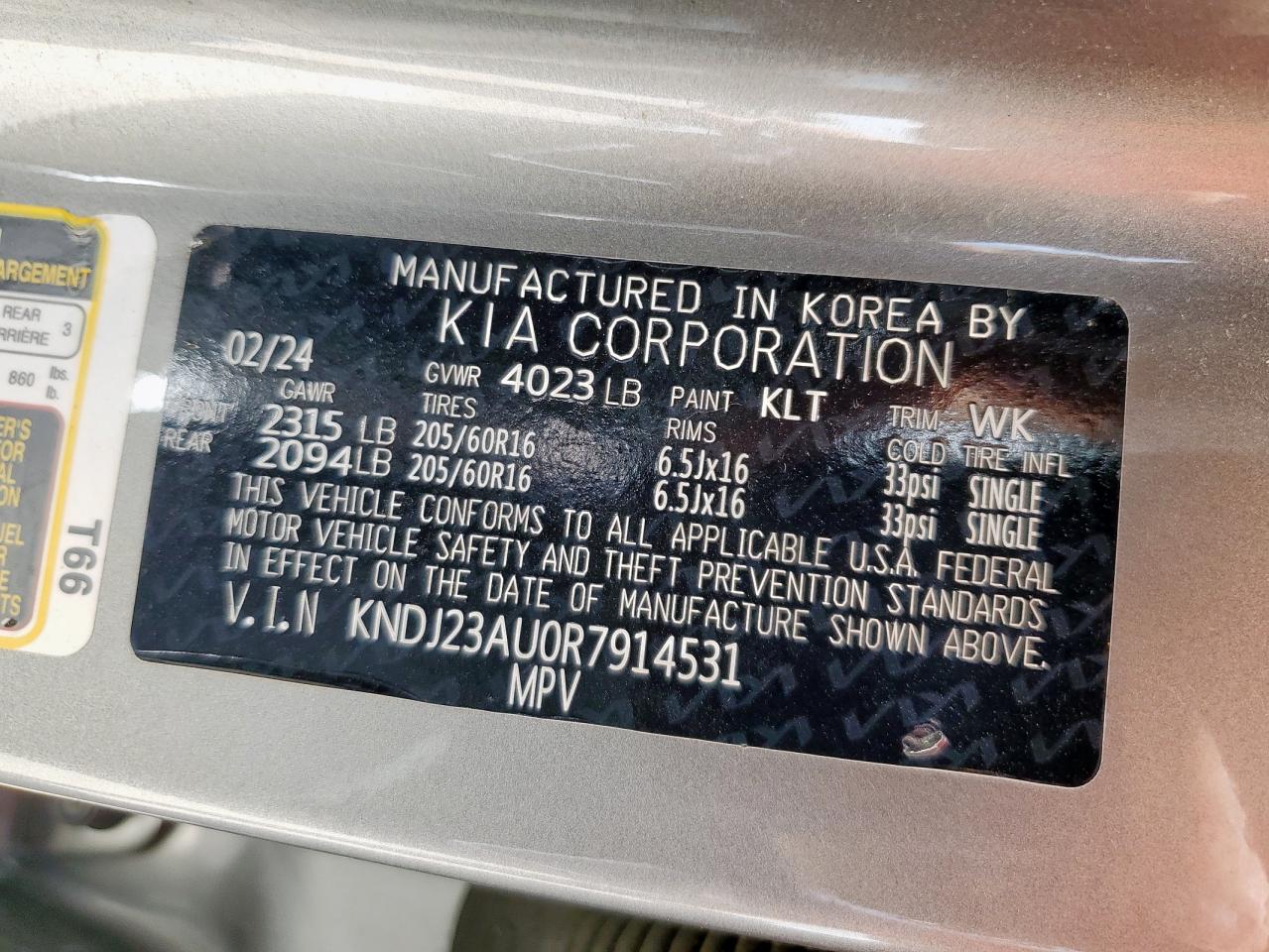 2024 Kia Soul Lx VIN: KNDJ23AU0R7914531 Lot: 60033875