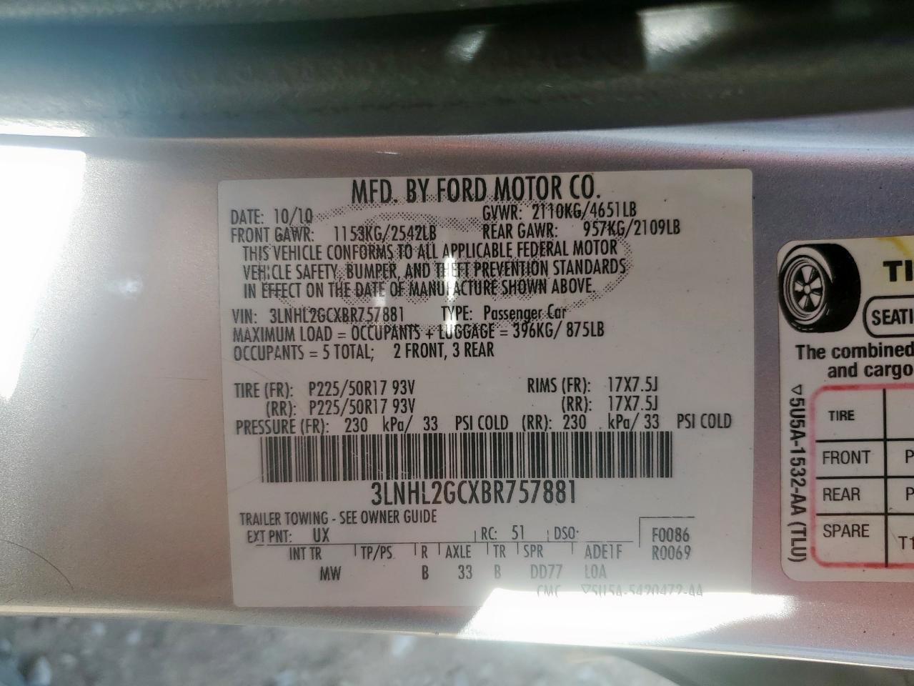 2011 Lincoln Mkz VIN: 3LNHL2GCXBR757881 Lot: 62901605