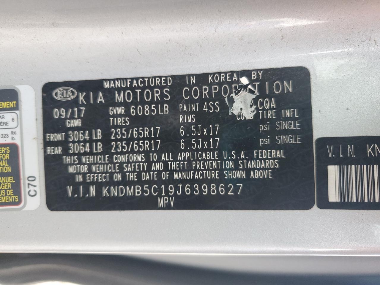 2018 Kia Sedona Lx VIN: KNDMB5C19J6398627 Lot: 59862965