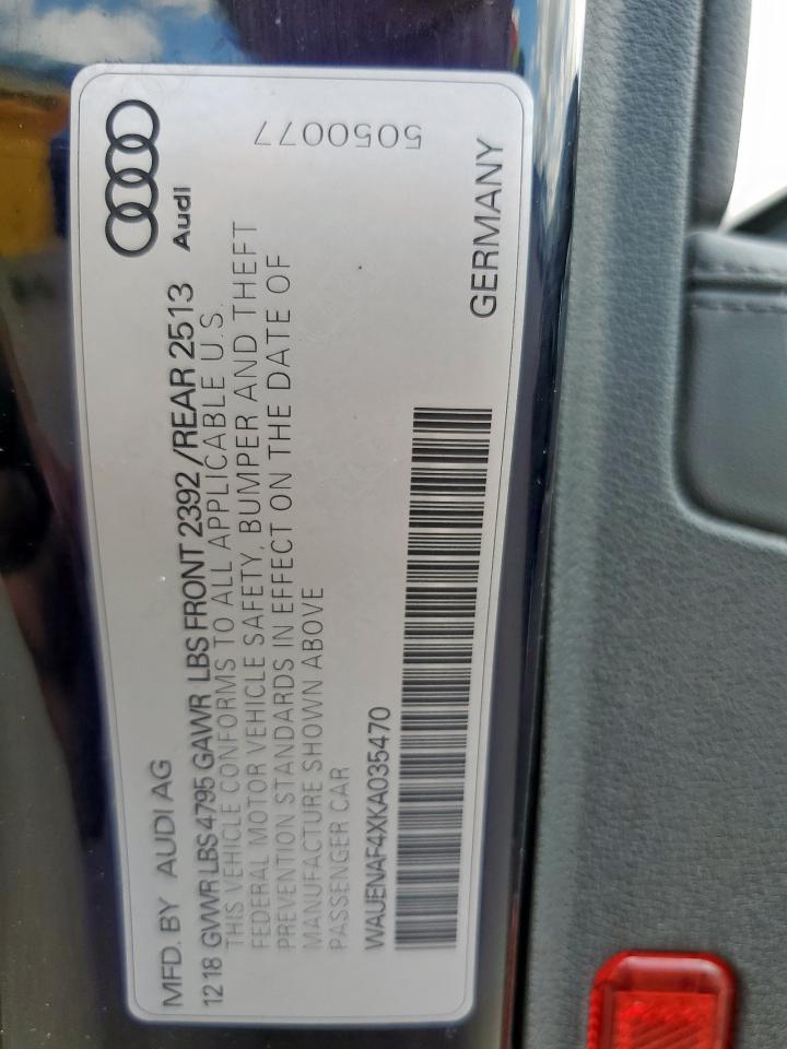 2019 Audi A4 Premium Plus VIN: WAUENAF4XKA035470 Lot: 62770095