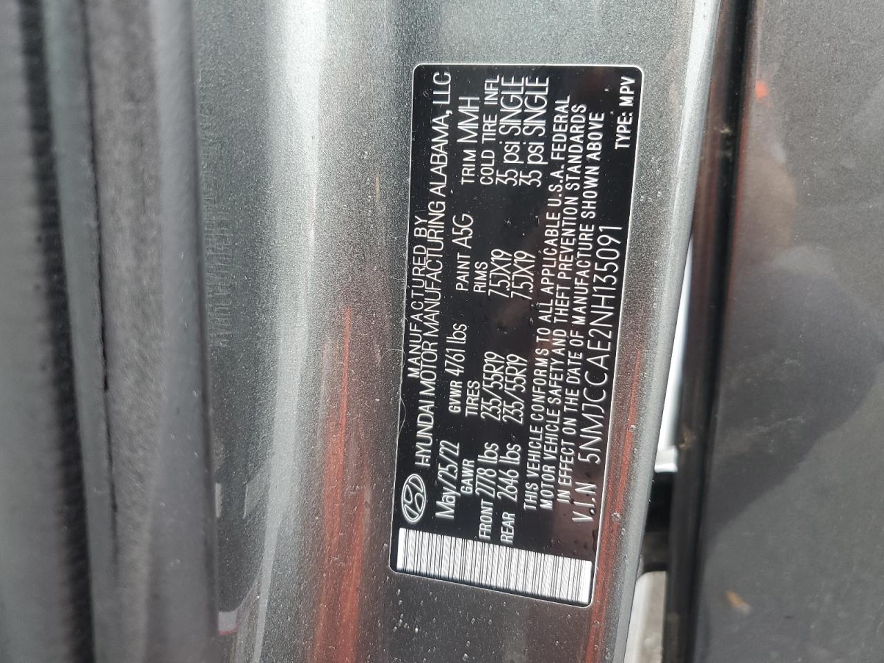 2022 Hyundai Tucson Sel VIN: 5NMJCCAE2NH135091 Lot: 60832995