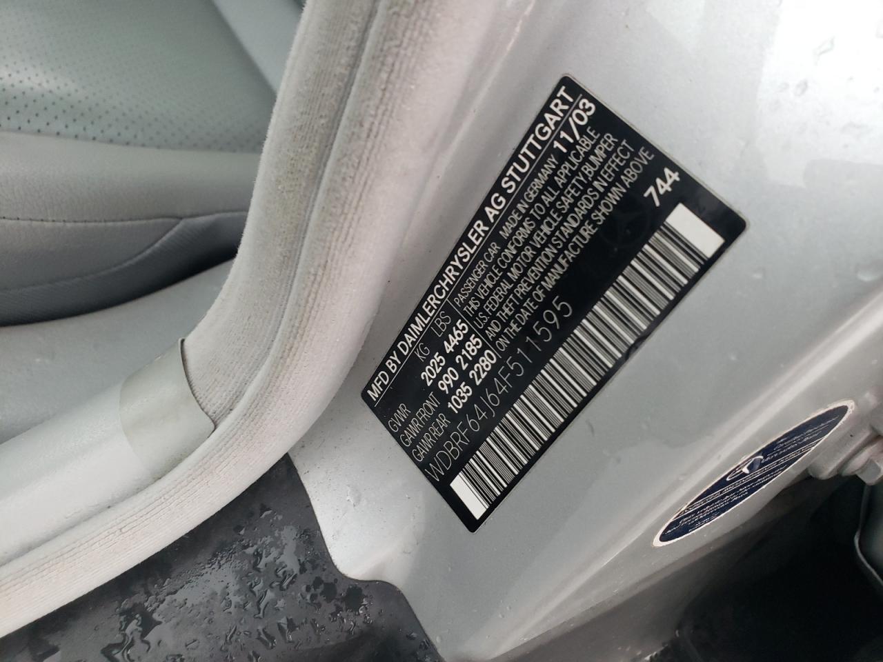2004 Mercedes-Benz C 320 VIN: WDBRF64J64F511595 Lot: 62996795