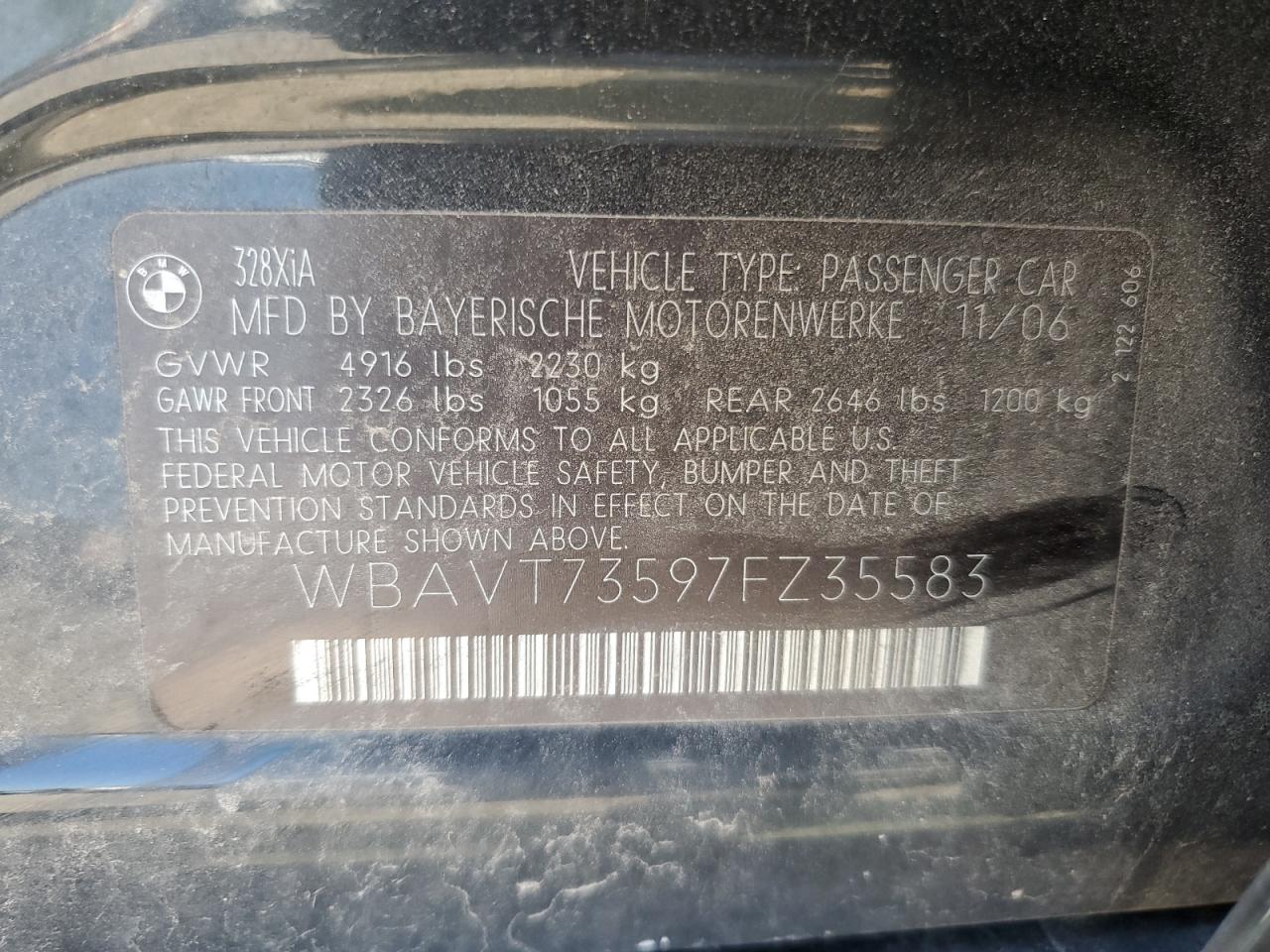 2007 BMW 328 Xit VIN: WBAVT73597FZ35583 Lot: 61479705