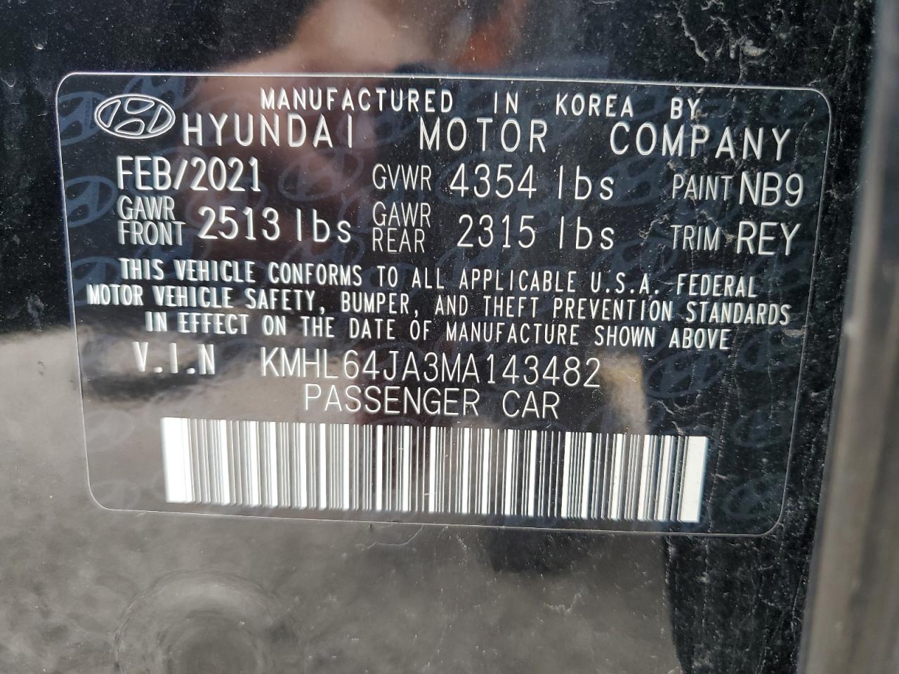 2021 Hyundai Sonata Sel VIN: KMHL64JA3MA143482 Lot: 56644745