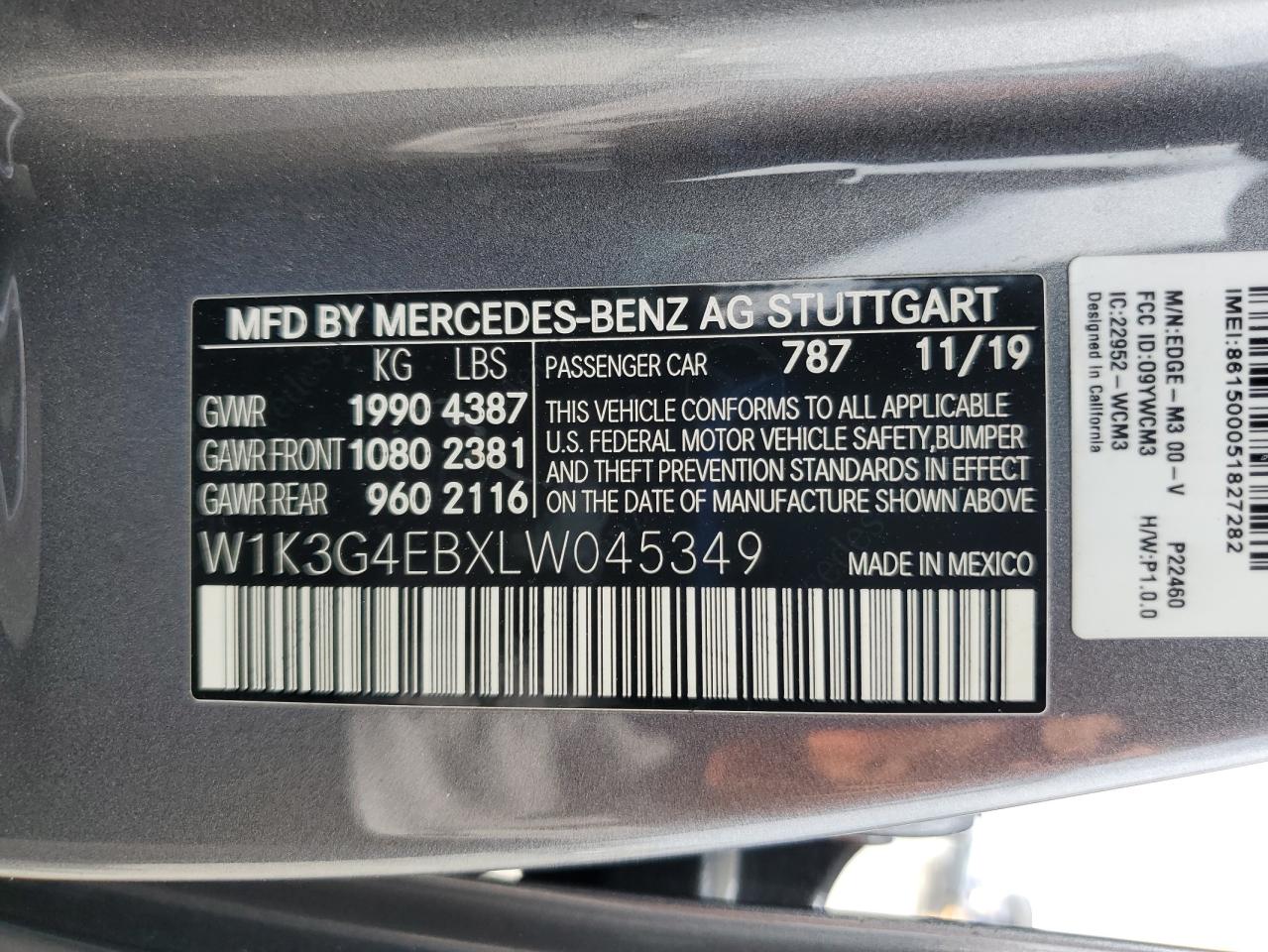 2020 Mercedes-Benz A 220 VIN: W1K3G4EBXLW045349 Lot: 62407485