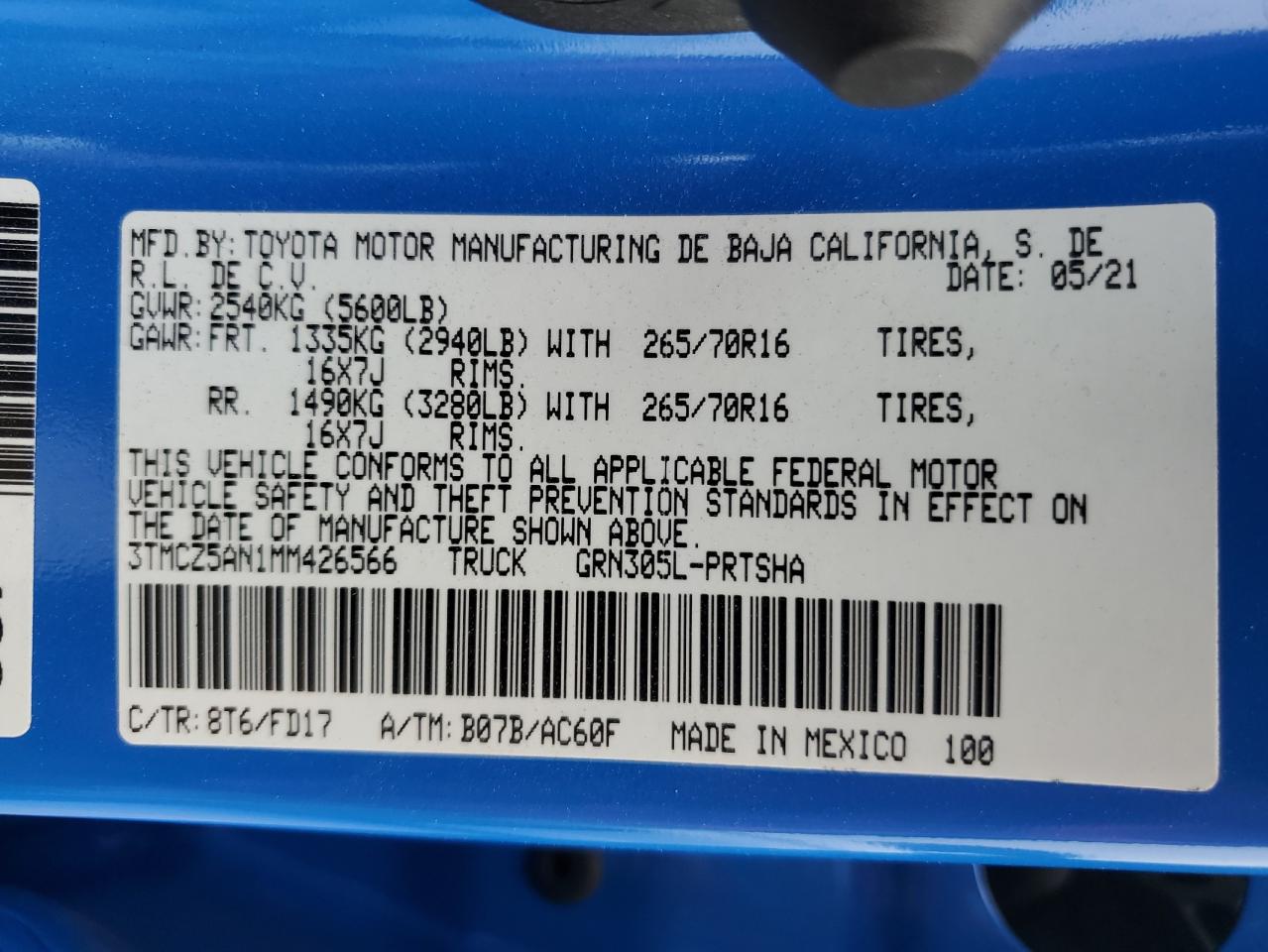 2021 Toyota Tacoma Double Cab VIN: 3TMCZ5AN1MM426566 Lot: 59613315