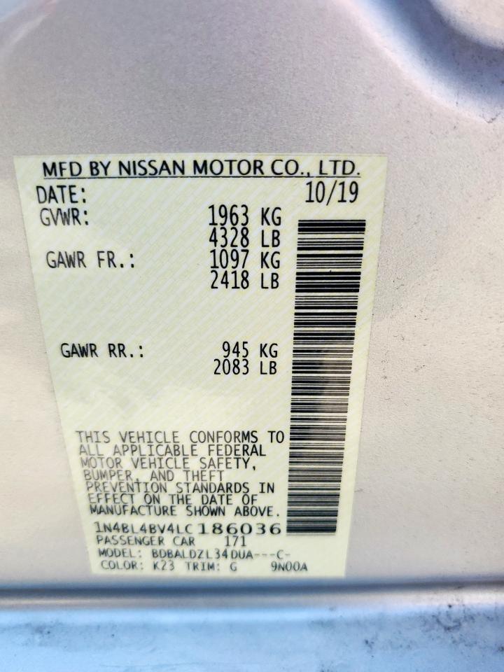 2020 Nissan Altima S VIN: 1N4BL4BV4LC186036 Lot: 62168175