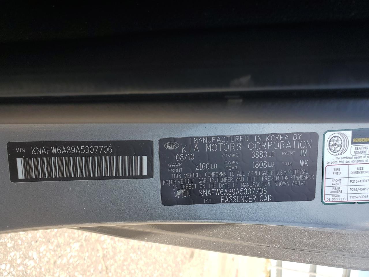2010 Kia Forte Sx VIN: KNAFW6A39A5307706 Lot: 61435445
