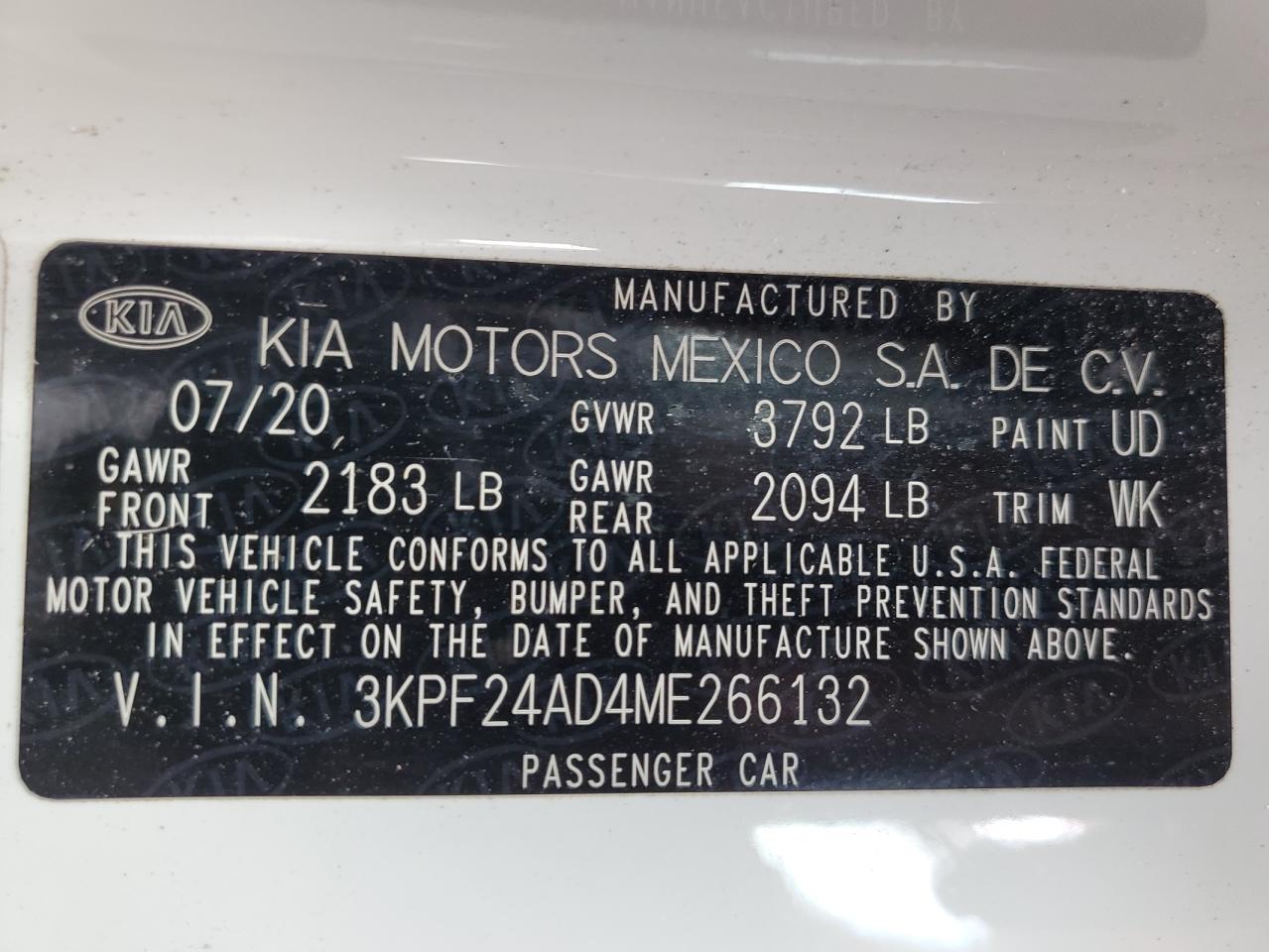 2021 Kia Forte Fe VIN: 3KPF24AD4ME266132 Lot: 62224225
