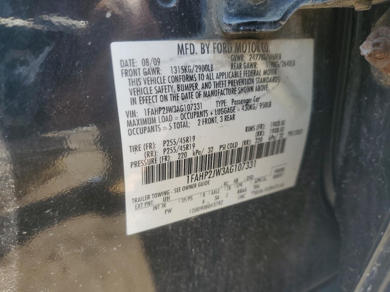2010 Ford Taurus Limited VIN: 1FAHP2JW3AG107331 Lot: 58801505