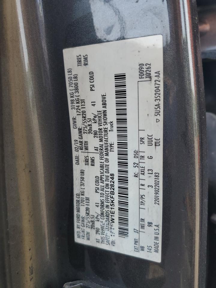 2019 Ford F150 Supercrew VIN: 1FTFW1E15KFB28248 Lot: 59356865