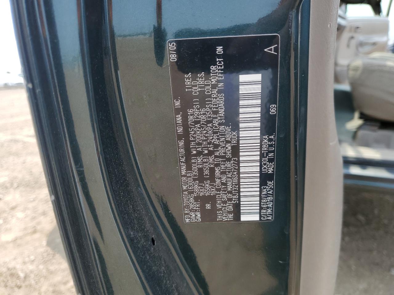 2006 Toyota Tundra VIN: 5TBJT321X6S472773 Lot: 60126945