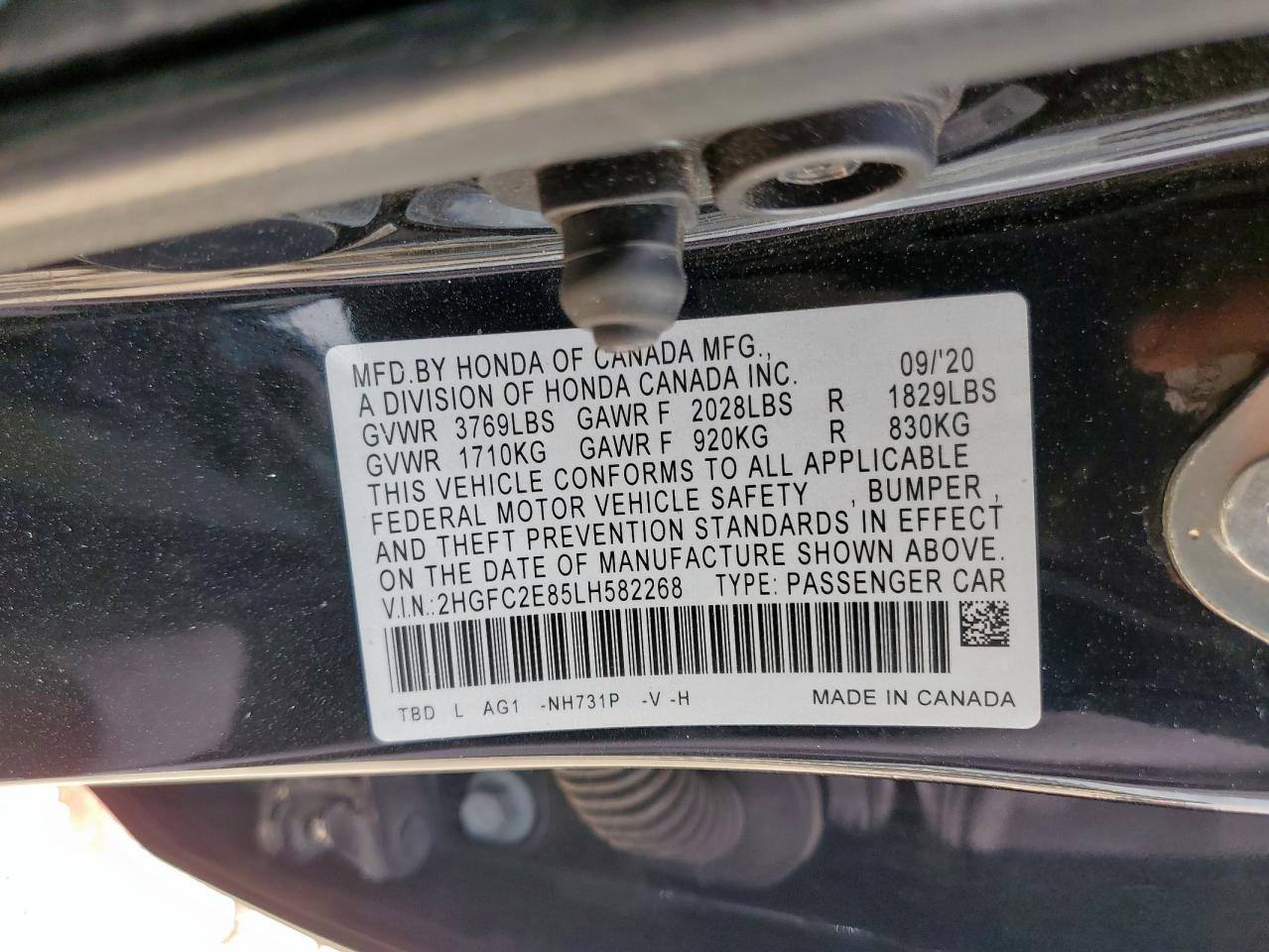 HONDA CIVIC 2020 VIN 2HGFC2E85LH582268 photo 13