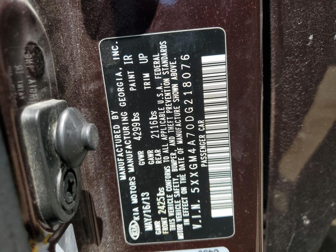 2013 Kia Optima Lx VIN: 5XXGM4A70DG218076 Lot: 61591045