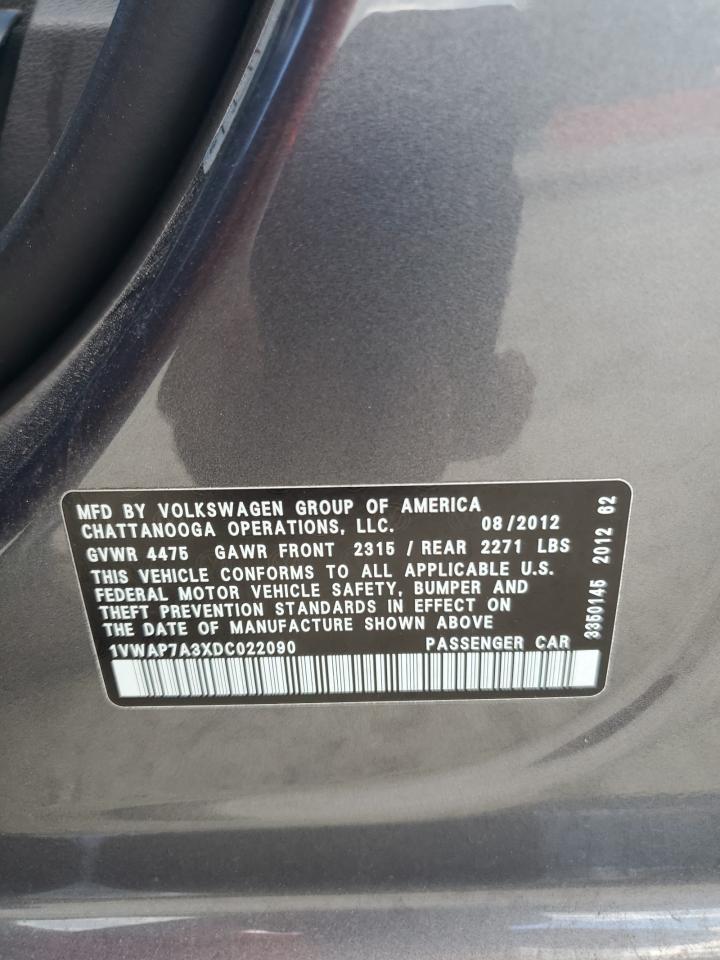2013 Volkswagen Passat S VIN: 1VWAP7A3XDC022090 Lot: 62870485
