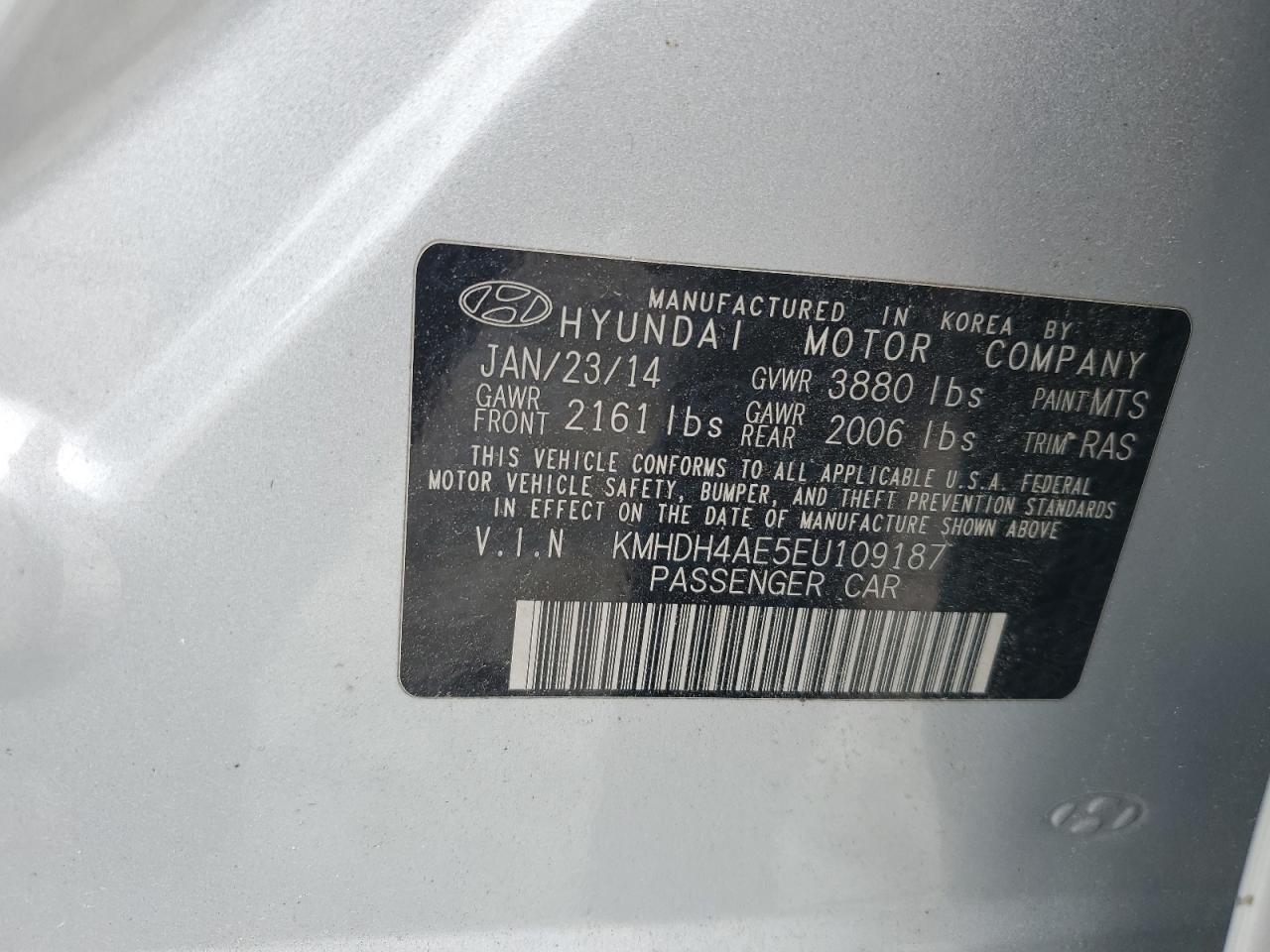 2014 Hyundai Elantra Se VIN: KMHDH4AE5EU109187 Lot: 59355335