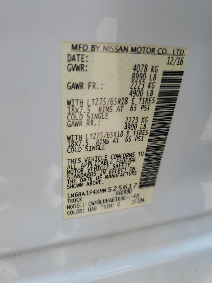 2017 Nissan Titan Xd Sl VIN: 1N6BA1F4XHN525617 Lot: 63040335