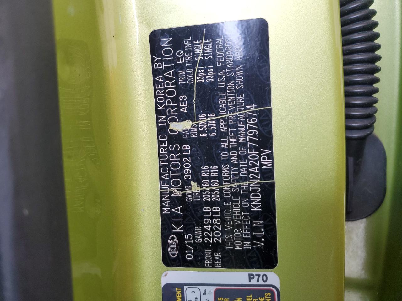 2015 Kia Soul VIN: KNDJN2A20F7797674 Lot: 58986755