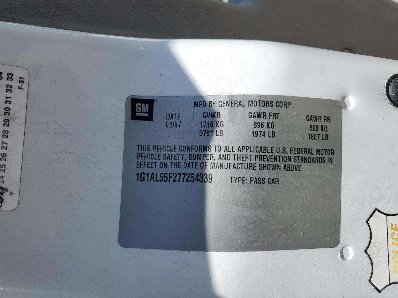 2007 Chevrolet Cobalt Lt VIN: 1G1AL55F277254339 Lot: 62547795