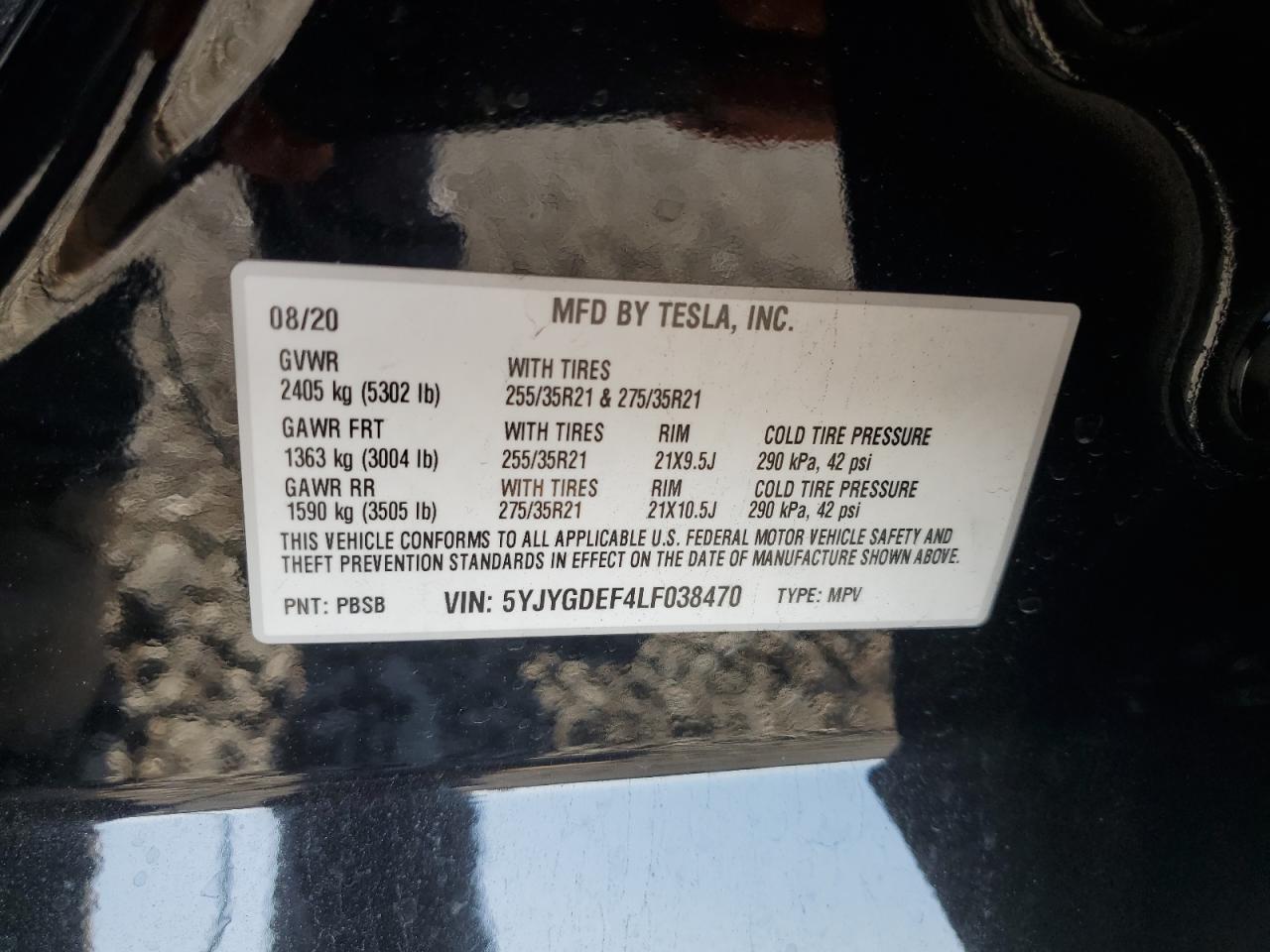 2020 Tesla Model Y VIN: 5YJYGDEF4LF038470 Lot: 61254555