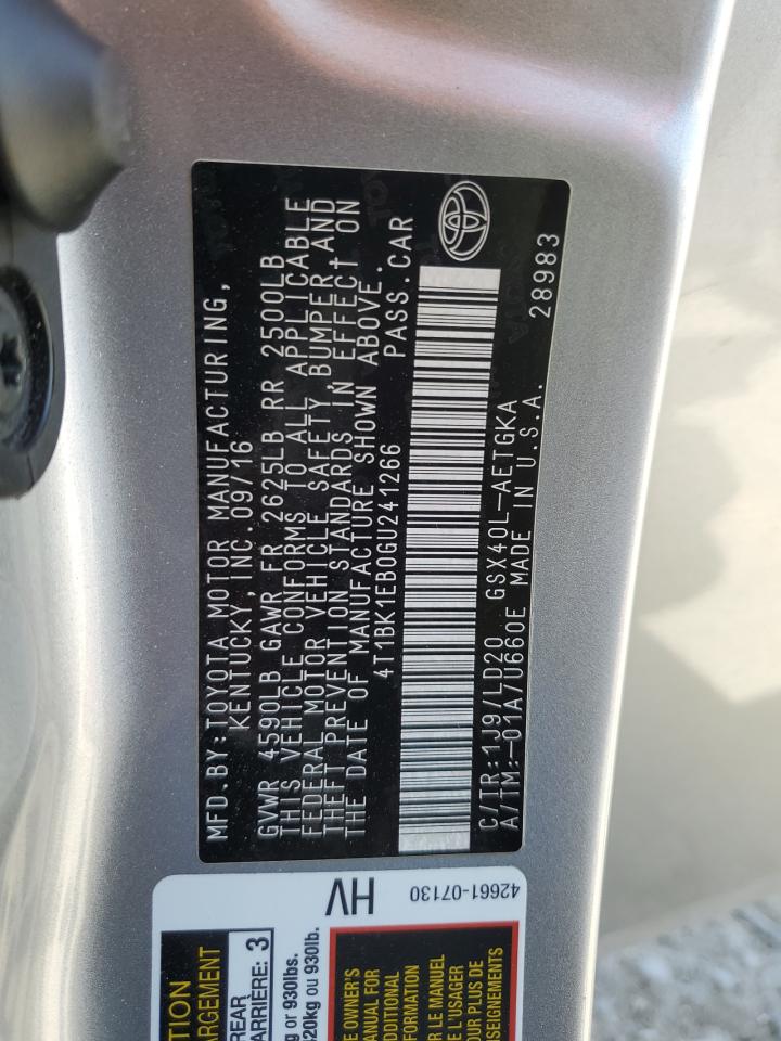 2016 Toyota Avalon Xle VIN: 4T1BK1EB0GU241266 Lot: 62143695