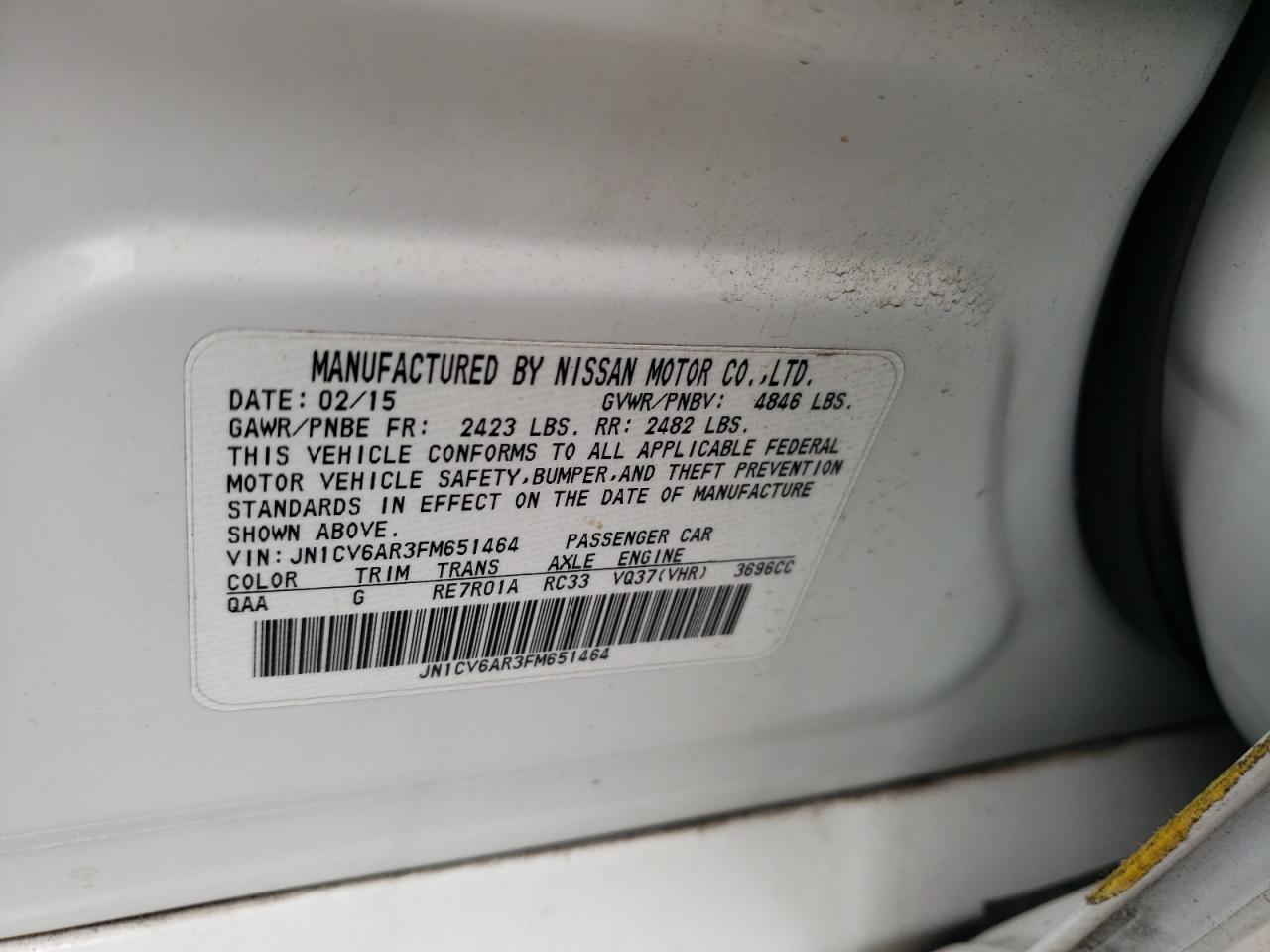 2015 Infiniti Q40 VIN: JN1CV6AR3FM651464 Lot: 58992275