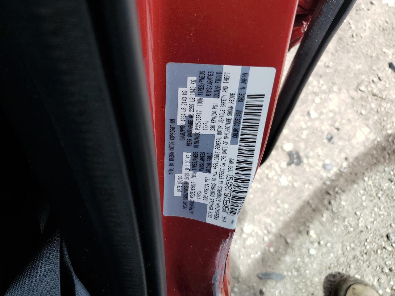 2020 Mazda Cx-5 Touring VIN: JM3KFBCM6L0846193 Lot: 62017265