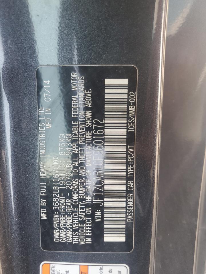 2015 Subaru Brz 2.0 Premium VIN: JF1ZCAB10F9601672 Lot: 59606735
