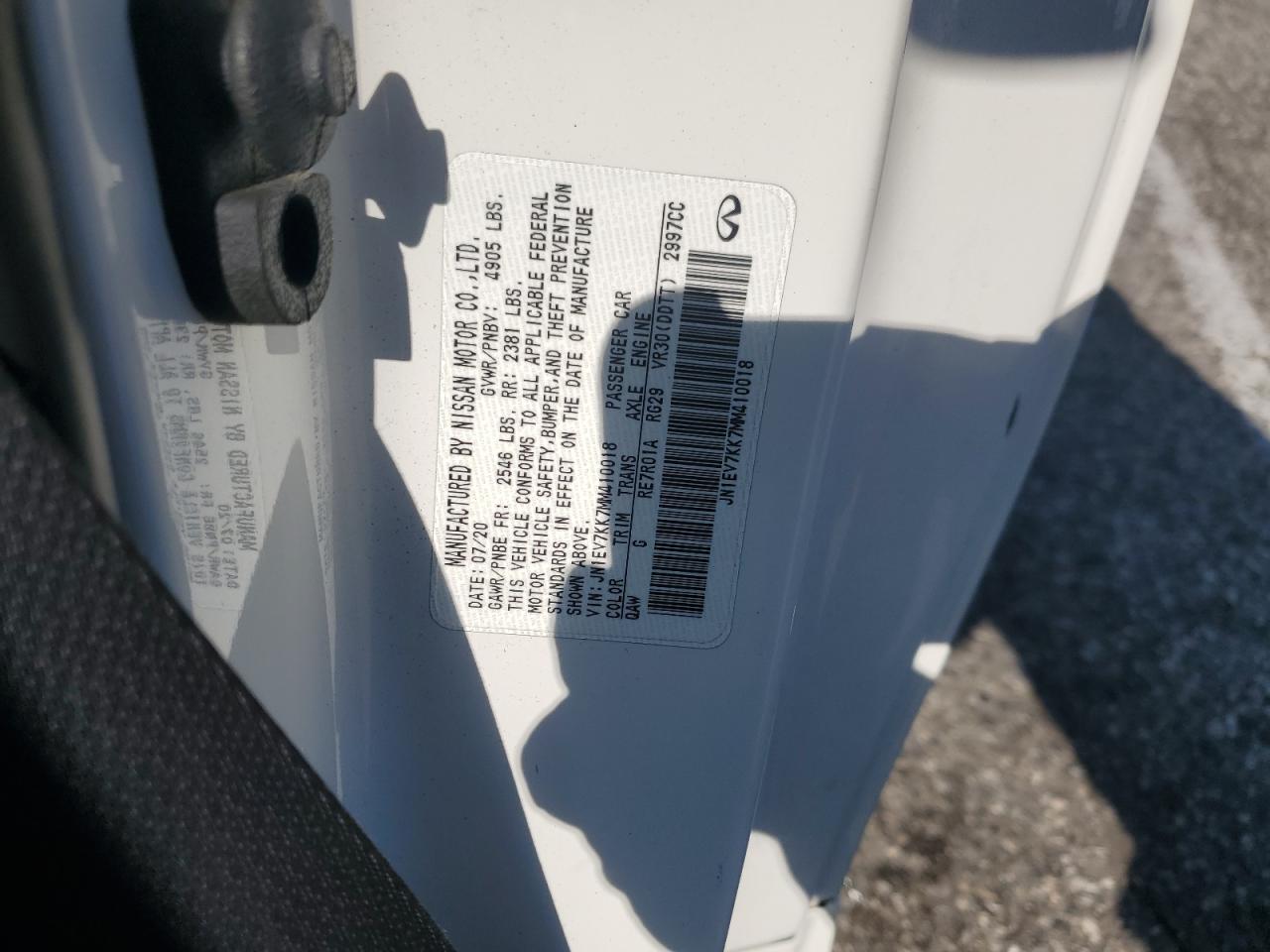2021 Infiniti Q60 Luxe VIN: JN1EV7KK7MM410018 Lot: 60756565